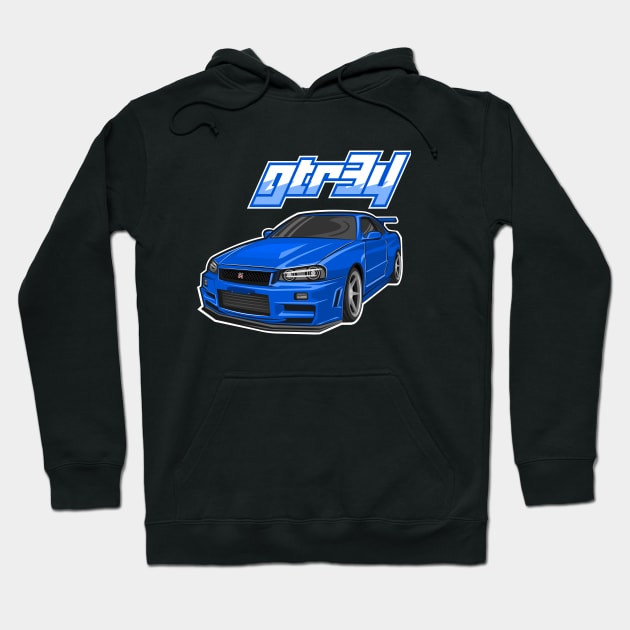 Blue gtr34 car Hoodie by enha design